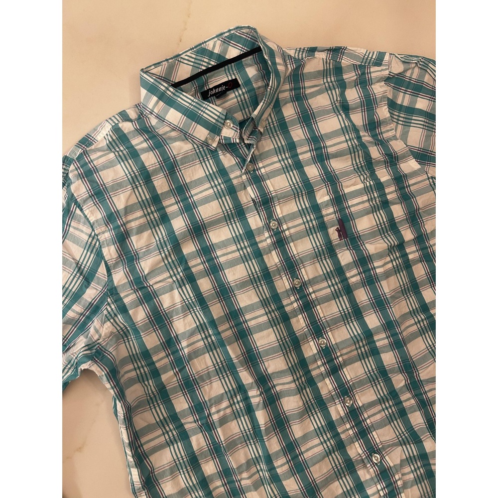 Johnnie-O Shirt Mens 2XL Green Plaid Long Sleeve Button Down Casual Cotton
